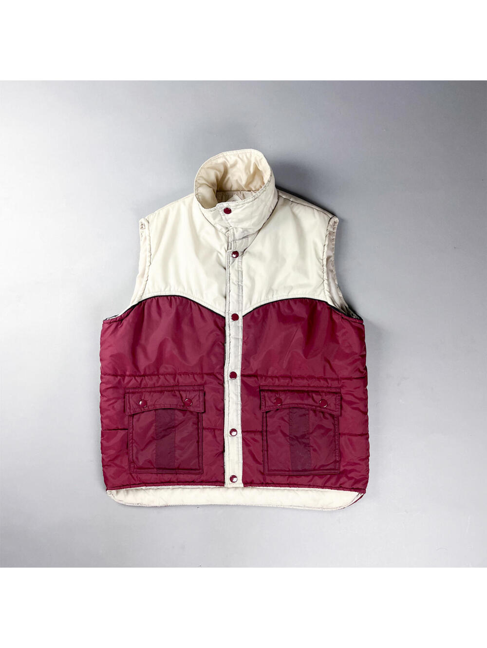 Vintage Puffer Vest, 70's Two-Tone Ski Vest in Burgundy and Cream